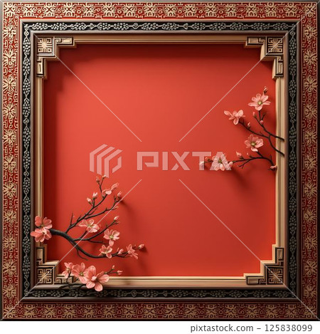 Elegant Frame with Chinese Motifs and Red Background Elegant Frame with Chinese Motifs and Red Background 125838099