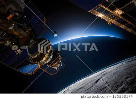 Lunar View of Earth Glowing Atmosphere 125838174