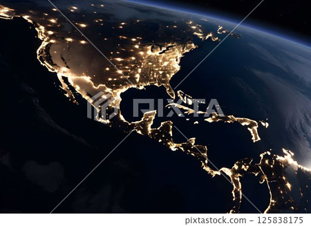 Earth at Night with Glowing City Lights 125838175