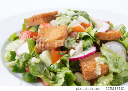 Fattoush salad, Traditional Lebanese Salad isolated on white background 125838181