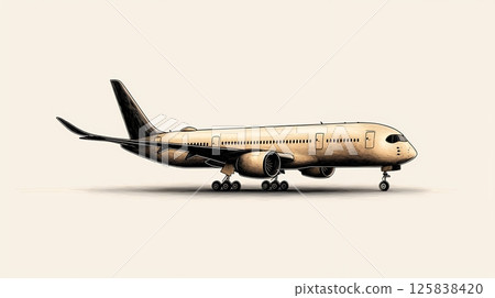 Beige Pixel Art Airplane Illustration on Light Background 125838420
