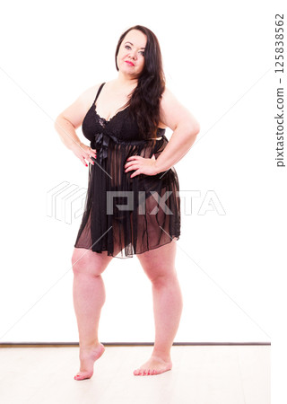 Full body of fat mature woman in lingerie 125838562