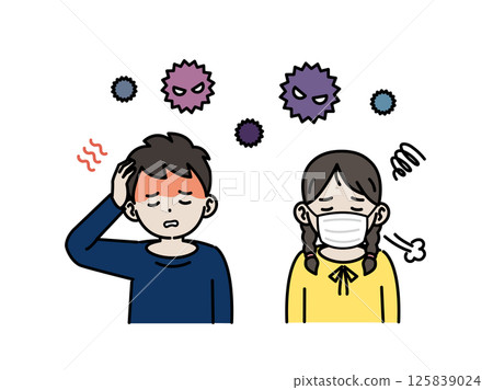 Illustration of a child with a fever or cold Illustration of a child with a fever or cold 125839024