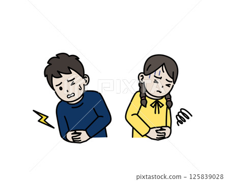 Illustration of a child with stomachache or indigestion 125839028