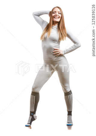 Fit female wearing thermoactive underwear 125839116