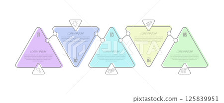 Infographics. 5 stages of development, marketing, workflow or plan. Business strategy with icons. Report and statistics diagram. 125839951