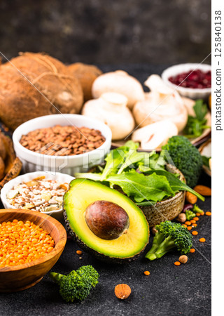 Vegan keto products. Ketogenic plant-based food Vegan keto products. Ketogenic plant-based food 125840138