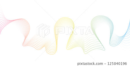 Futuristic geometric abstract shapes neon halftones pulsating wavy dotted lines. Gradient curved stripes. Modern vector design for equalizer, audio recording, voice assistant. 125840196