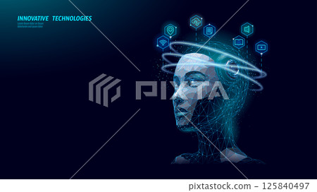 AI Cyborg woman face with messed up emotion. Error, System Alert Artificial Intelligence mistake fail technology serious system error. System dangerous failed vector illustration 125840497