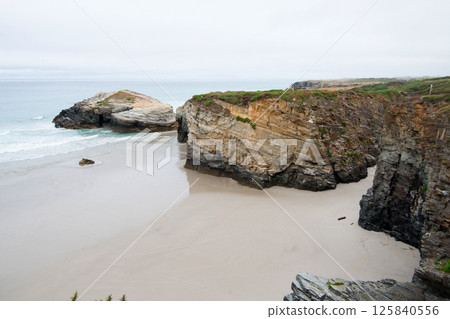 Aerial view of Cathedrals beach without people. Lugo, Spain 125840556