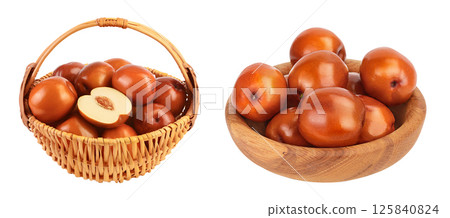 jujube or chinese date in wicker basket isolated on white background with  full depth of field 125840824