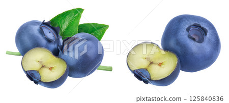 fresh blueberry and half isolated on white background closeup with full depth of field fresh blueberry and half isolated on white background closeup with full depth of field 125840836