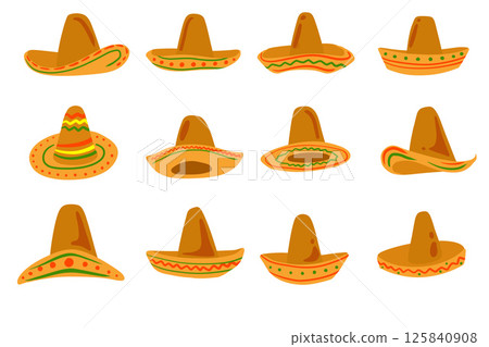 Mexican hat drawing, colorful tones, white background, festive look, cultural vibe Mexican hat drawing, colorful tones, white background, festive look, cultural vibe 125840908