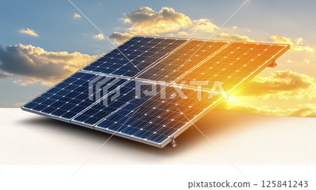 Solar panel at sunset, showcasing renewable energy technology 125841243