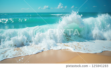 Waves crashing on the beach. Waves crashing on the beach. 125841283