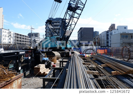 Crawler crane at construction site 125841672
