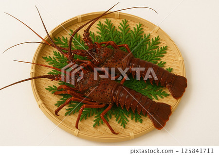 Freshly caught spiny lobster in a basket 125841711