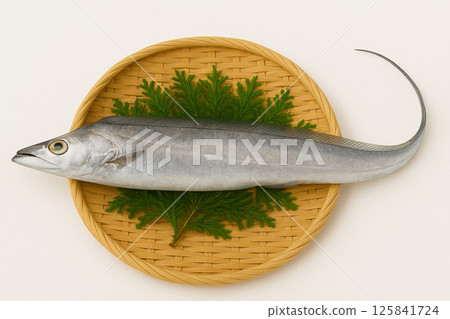 Freshly caught hairtail fish in a basket 125841724