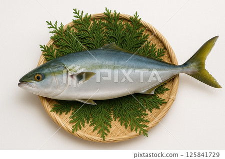 Freshly caught yellowtail in a basket 125841729