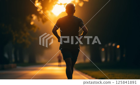 Portrait of a middle-aged man during a morning jog 125841891