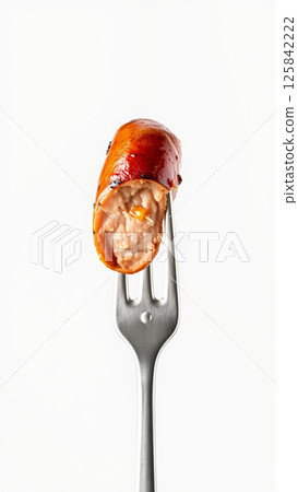Juicy fried sausage on a white background 125842222