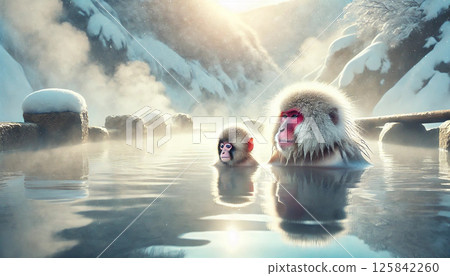 得到溫泉的猴子的父母和孩子 得到溫泉的猴子的父母和孩子 125842260