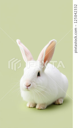 Cute white bunny on isolated pistachio background colors 125842332