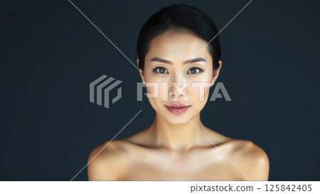 Portrait of beautiful asian woman on isolated dark background Portrait of beautiful asian woman on isolated dark background 125842405