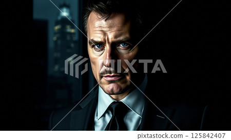 Portrait of handsome middle aged businessman in suit. Serious man looking at camera 125842407
