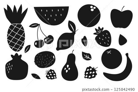 Fruit and berry glyph silhouette black icon set Fruit and berry glyph silhouette black icon set 125842490