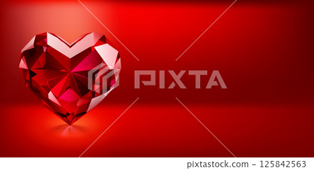 Sparkling heart-shaped gemstone on red. Sparkling heart-shaped gemstone on red. 125842563