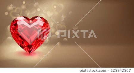 Red heart-shaped gemstone on warm background. Red heart-shaped gemstone on warm background. 125842567