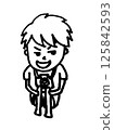 A camera boy sitting with his legs crossed and grinning 125842593