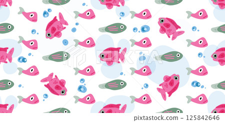 Seamless Colorful Cartoon Fish Pattern Seamless Colorful Cartoon Fish Pattern 125842646