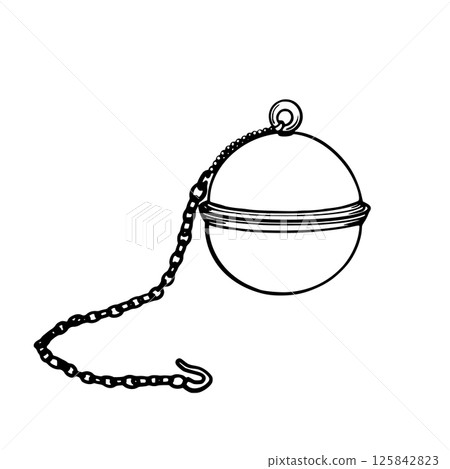 Tea Infuser Ball with Chain Black Outline Vector Tea Infuser Ball with Chain Black Outline Vector 125842823