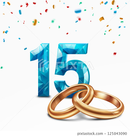 Light blue number 15 and golden wedding rings. Light blue number 15 and golden wedding rings. 125843090