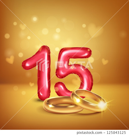 Red number 15 and gold wedding rings. Red number 15 and gold wedding rings. 125843125