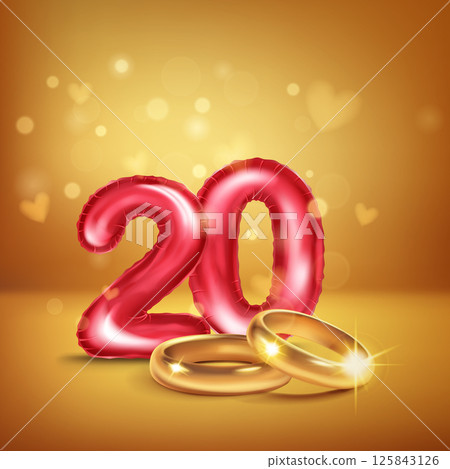 Red number 20 and gold wedding rings. Red number 20 and gold wedding rings. 125843126