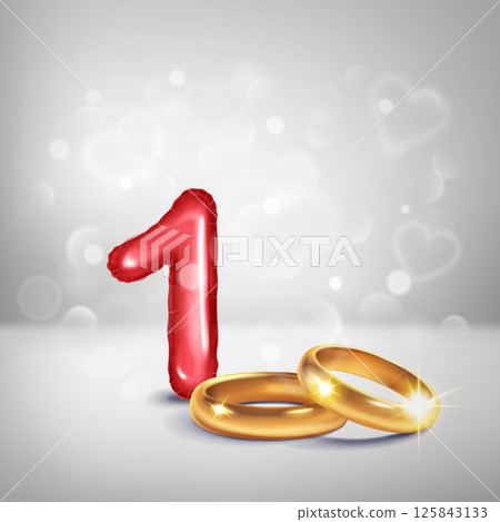 Red number 1 and gold wedding rings. Red number 1 and gold wedding rings. 125843133
