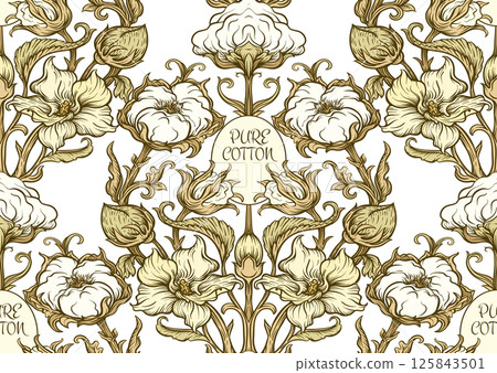 Pure cotton. Cotton plant. Art nouveau style 125843501