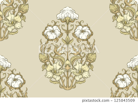 Pure cotton. Cotton plant. Art nouveau style 125843509