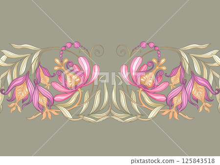 Fantasy flowers in retro, vintage, jacobean embroidery style 125843518