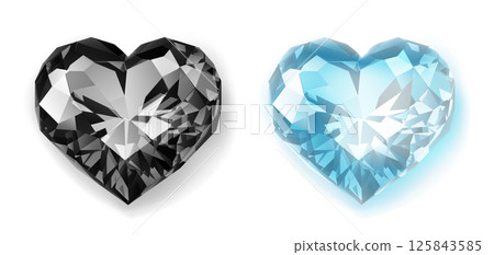 A black and a light blue heart-shaped diamonds. 125843585