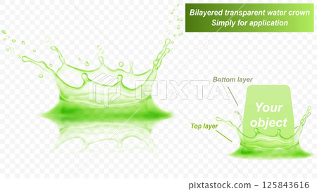 Water crown with two layers. Splash of water with reflection. Water crown with two layers. Splash of water with reflection. 125843616