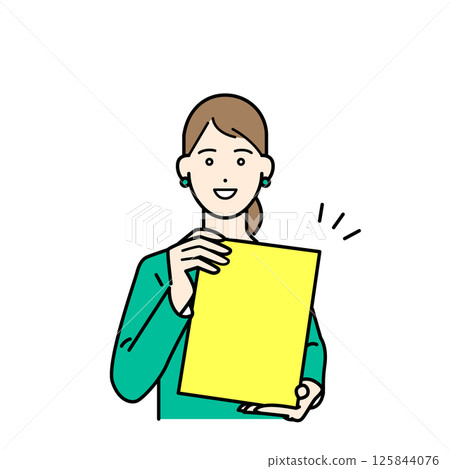 Simple upper body vector illustration of a woman wearing a business suit showing a binder Simple upper body vector illustration of a woman wearing a business suit showing a binder 125844076