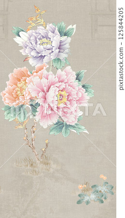 Elegant Hand Painted Scroll and Floral Design Sketches 125844205