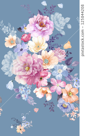 Elegant Hand Painted Scroll and Floral Design Sketches 125844208