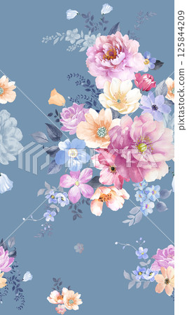 Elegant Hand Painted Scroll and Floral Design Sketches 125844209