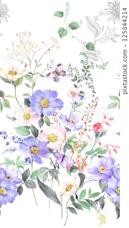 Elegant Hand Painted Scroll and Floral Design Sketches Elegant Hand Painted Scroll and Floral Design Sketches 125844214