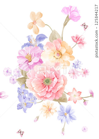 Elegant Hand Painted Scroll and Floral Design Sketches 125844217